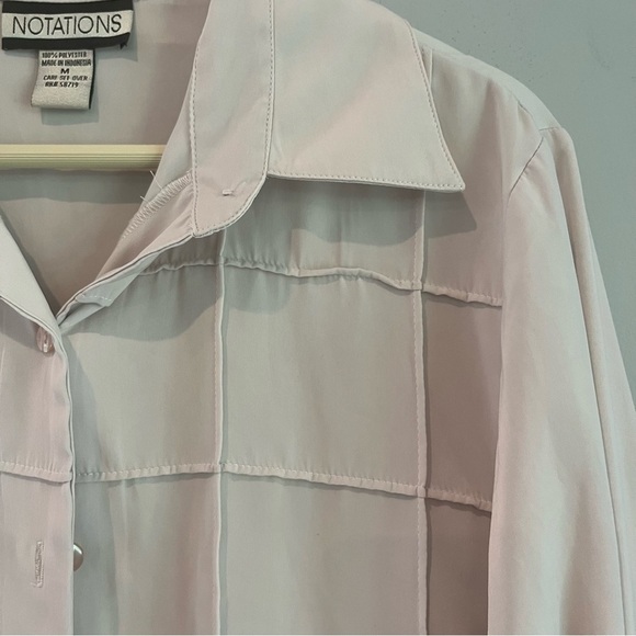 Women’s grey beige textured long sleeve button up blouse size medium notations - Picture 5 of 7